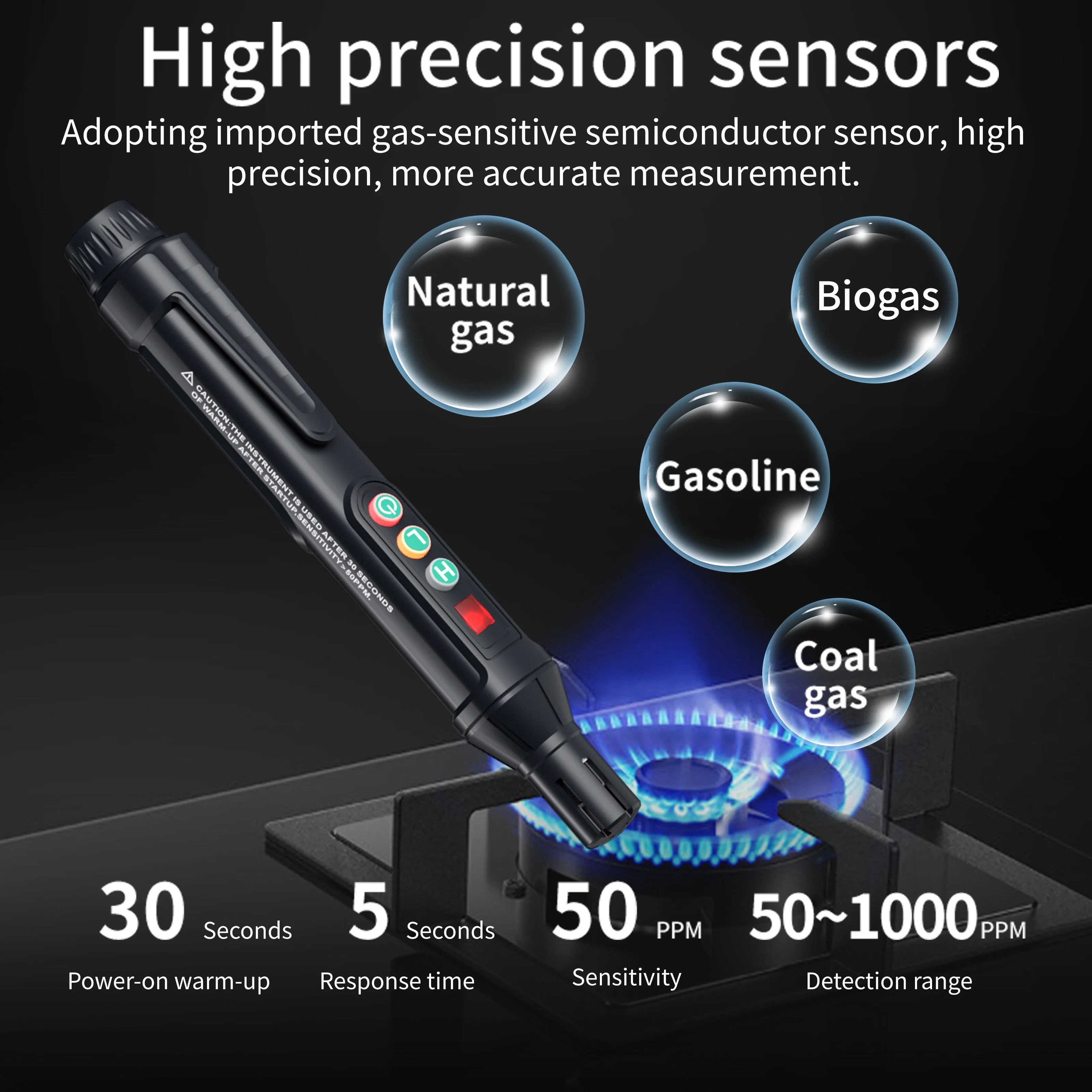 MASTFUYI High Sensitivity Portable Gas Leak Detector with Audible & Visual Alarm, for Natural Gas, Methane & LPG, Fast Response