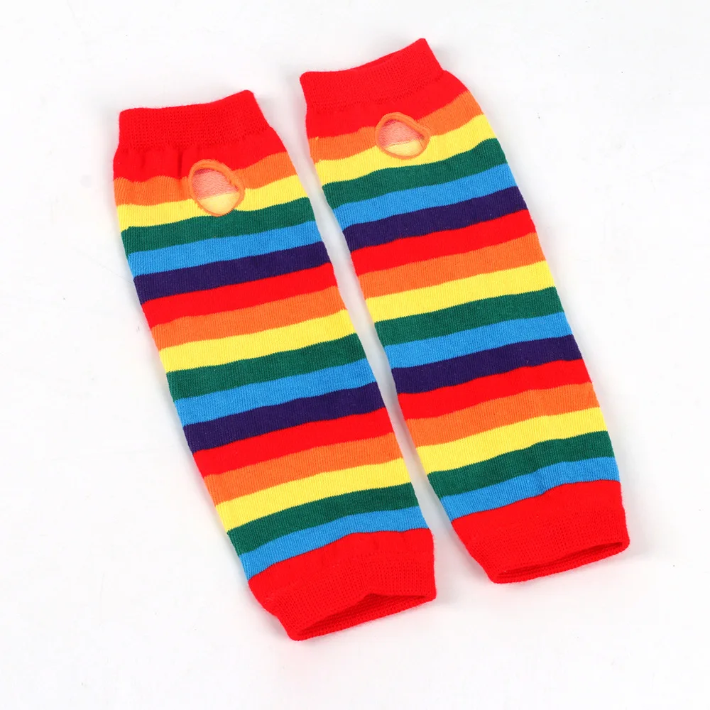 Regenboog lange mouw vrouw winter armwarmers gebreide manchetten handschoenen kleurrijke gestreepte mouwen vakantie feest arm cover cosplay