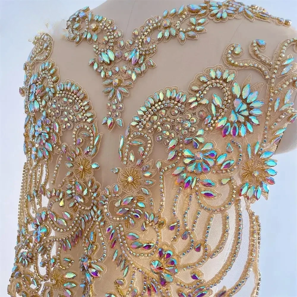 Skin Color Hand-sewn AB Glass Drill Collar.Sparkling Rhinestone Collar Flowers Shawl Shoulders Wedding Dress DIY Patch