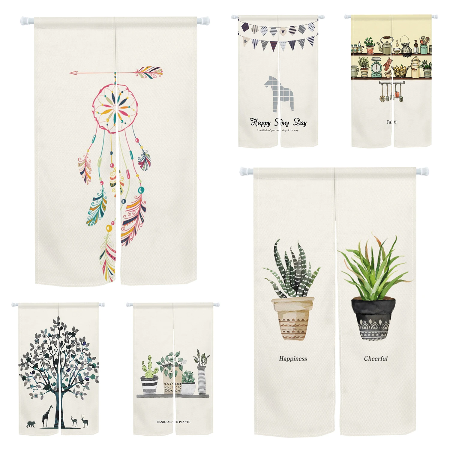 Green Plant Potted Door Curtain Nordic Living Room Kitchen Partition Bathroom Doorway Entrance Japanese Half Curtain Noren