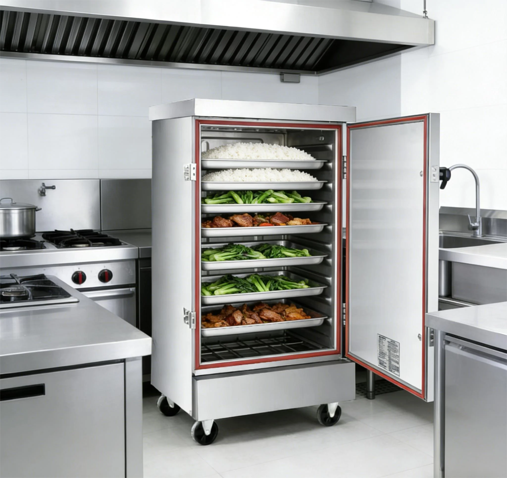 CE Certified 10 Trays Commercial Electric Rice Steamer Cabinet Stainless Steel Food Steaming Machine For Restaurant