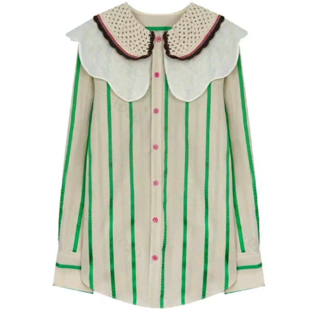 Camisas de manga larga a rayas para mujer, blusa informal holgada coreana, Top dulce, novedad de otoño, 2023