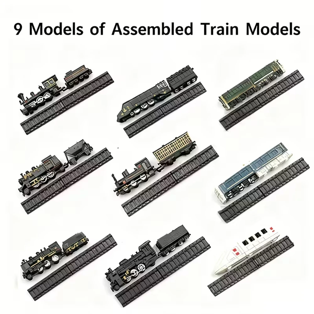 9 teile/satz Mini Zug Modelle Unmontiert High-Speed-Schiene Dampf Zug Sammlung Manuelle Bedienung Ideal Für Modell Szene Ornamente