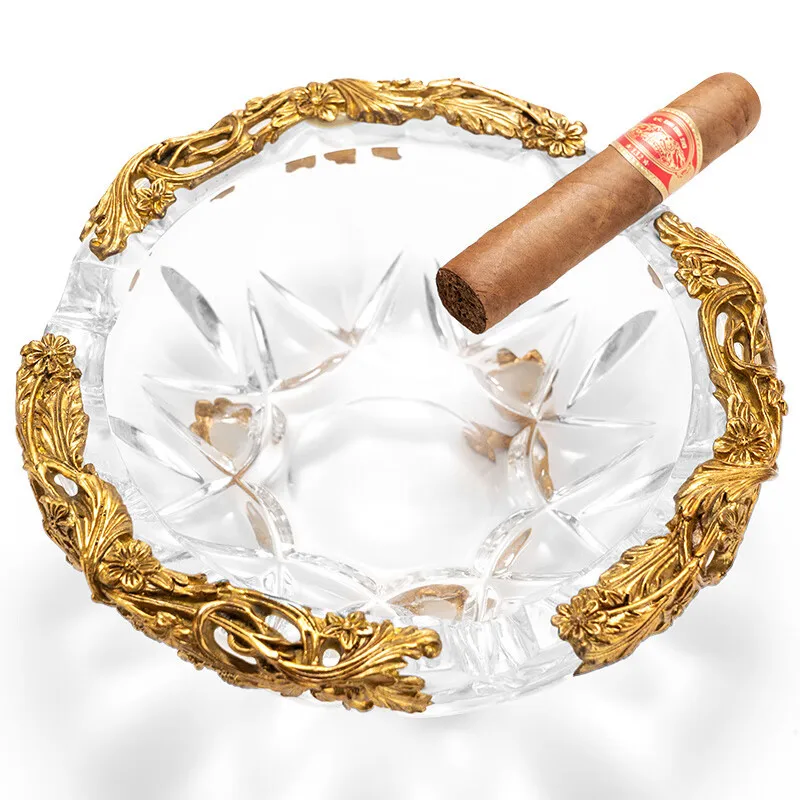 

Crystal Inlaid Copper Cigar Ashtray, Large Diameter Smoke Trough, Classical Art, European Weed Cigarette Accessories