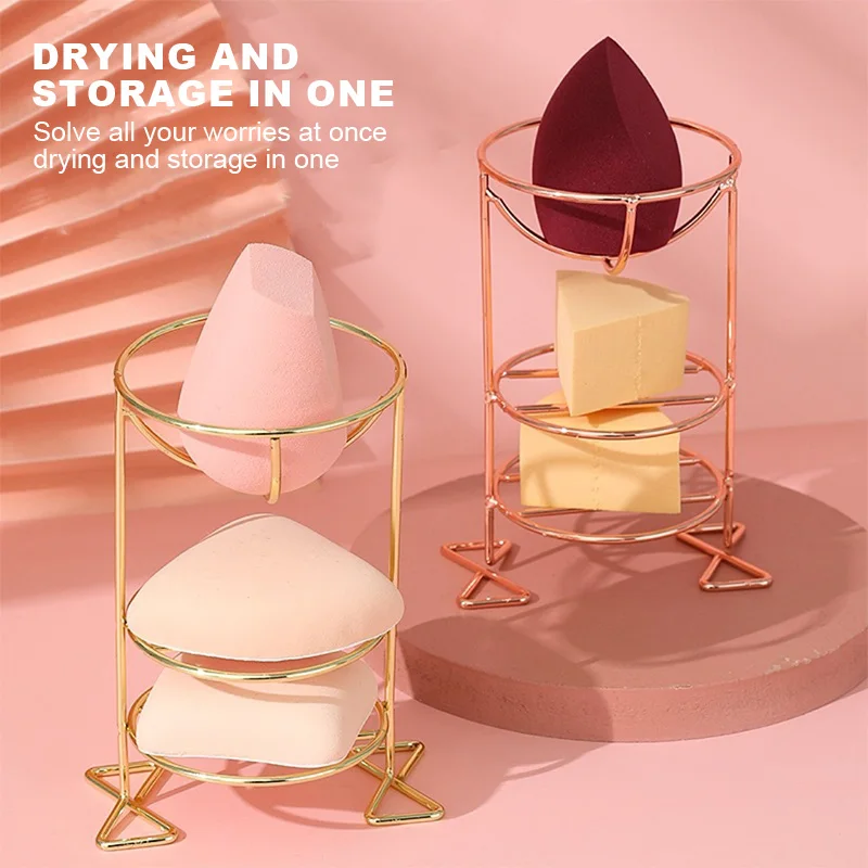 1 قطعة أصحاب ماكياج الإسفنج المعادن يشكلون نفخة عرض موقف الإسفنج تجفيف حامل حامل أصحاب مستحضرات التجميل تخزين الرف الجمال أداة #3