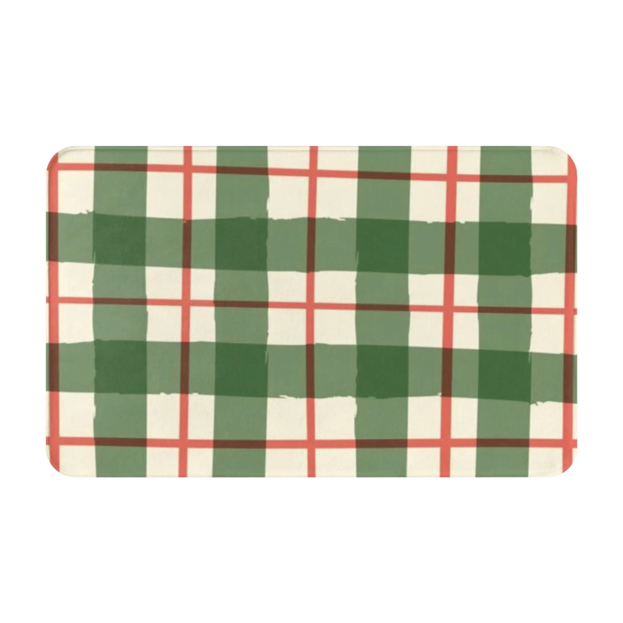 Green Red Gingham Check Seamless Pattern Non-slip Mat Bedroom  Welcome Doormat Floor Decoration