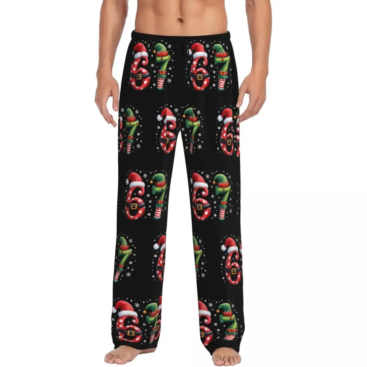 

Custom 67 Six Seven Brainrot Pajama Pants for Men Christmas Lounge Sleep Drawstring Sleepwear Bottoms with Pockets