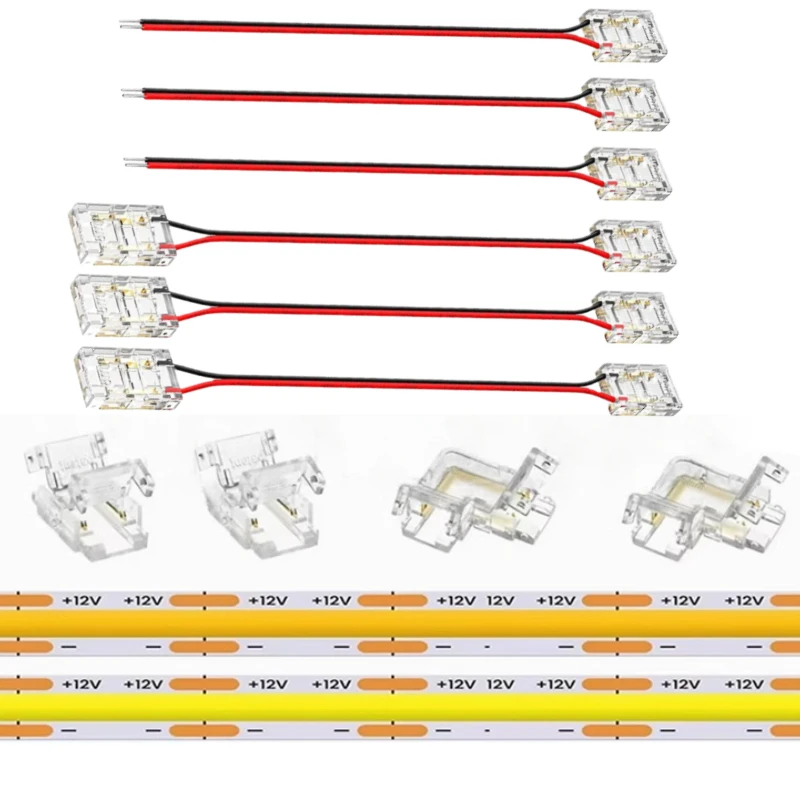 10Pcs COB LED Wire Connector 5/8/10mm Connection Solderless Mini Buckle FCOB RGB CCT LED Strip Lights 2Pin Connector With Wire