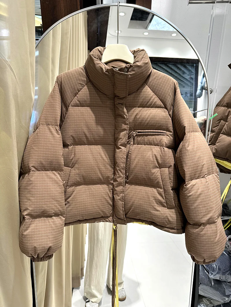 

Korean Sle ort Thiened Stand Collar Women's Duffle Coat Winter New Arrival Plaid Color Colion Faion Bread Coat