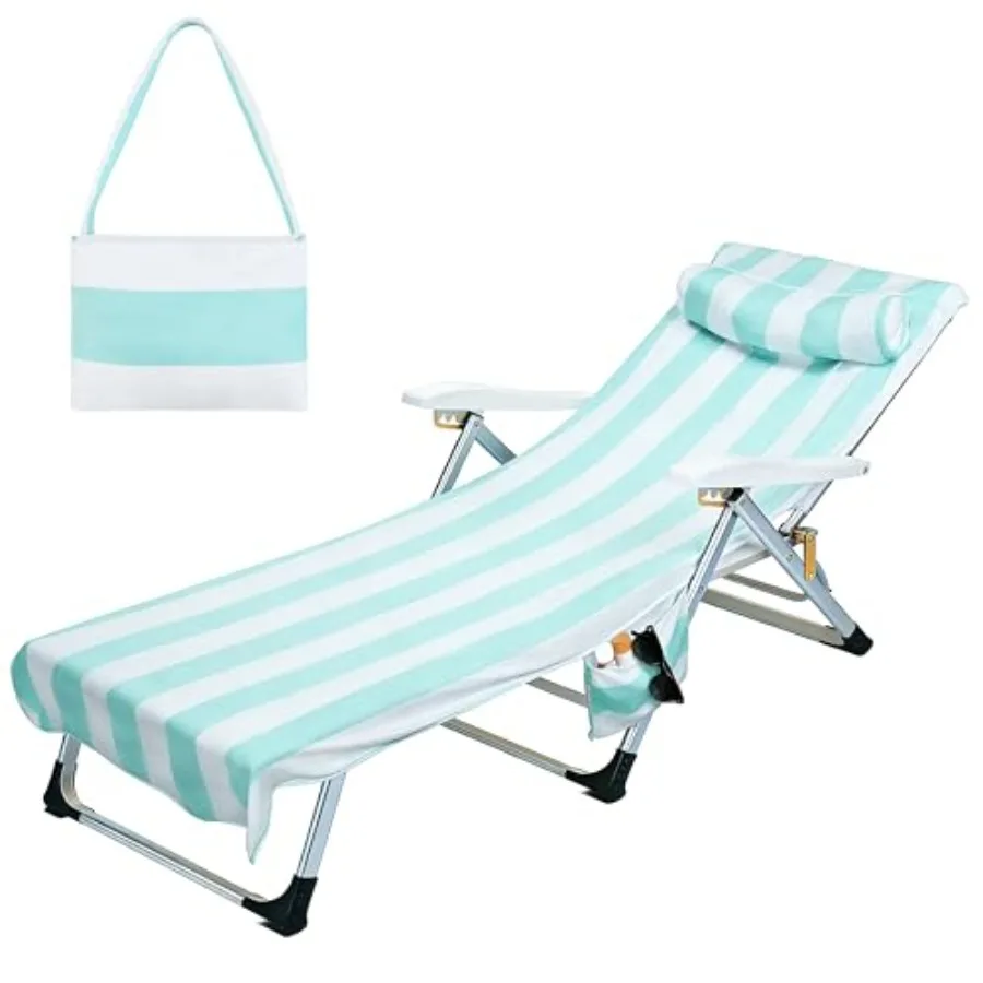 Lounge Chair Towel Cover with Fitted Top Pocket, DIY Pillow Design Stuff with Clothes or Towels,Beach Chair Cover for Pool Loun