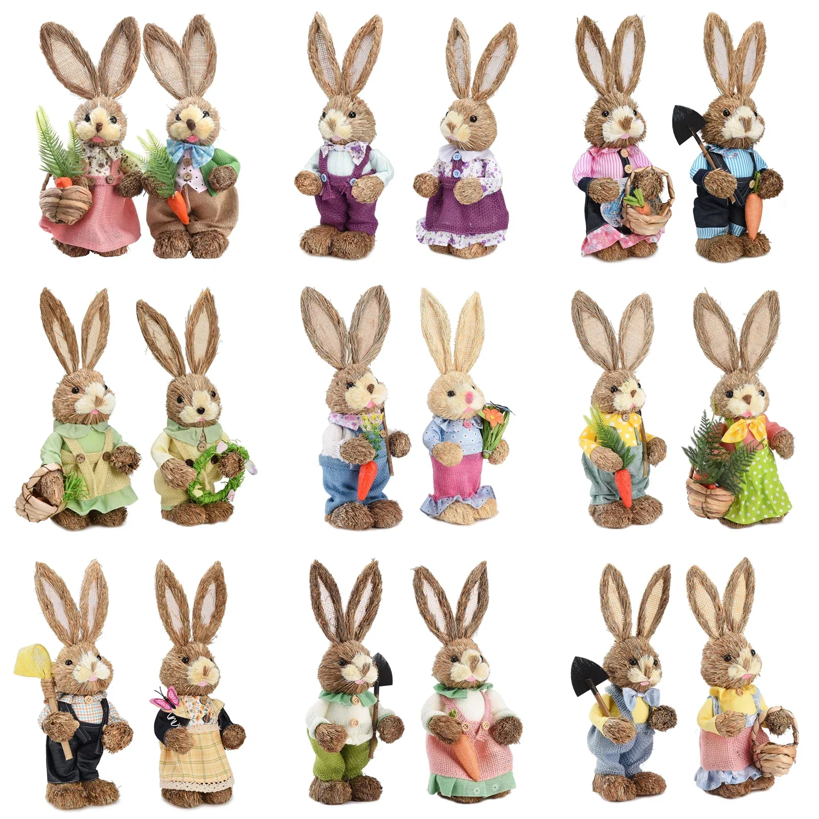 

2PCS Straw Bunny Easter Decor 2025 Simulation Cute Rabbit Ornament Home Festival Party Window Decoration Props Children Gift