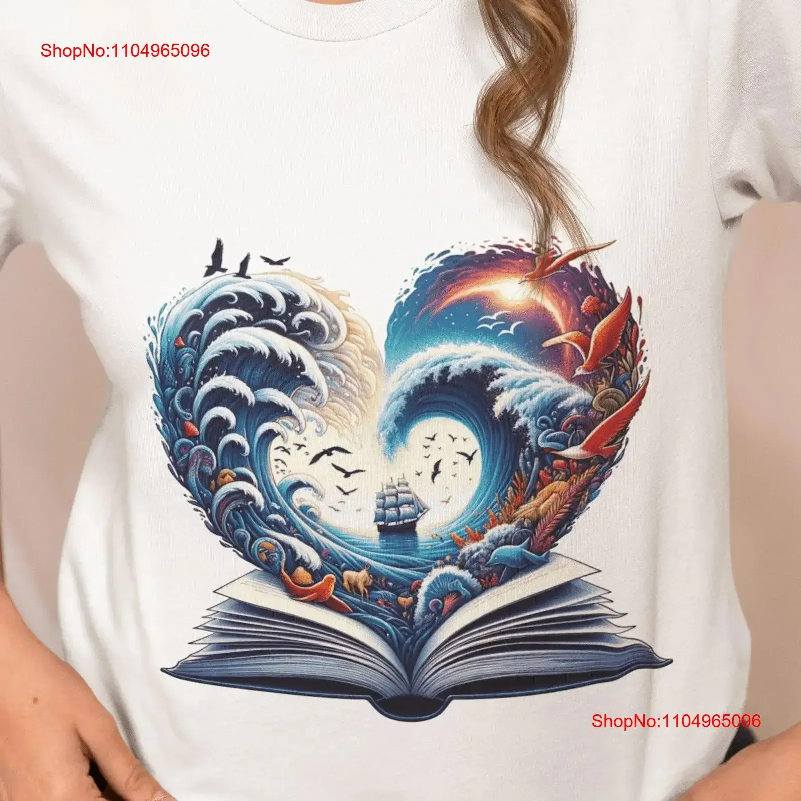 

Футболка Ocean Adventure Sea Wave Heart Nautical Book Print Top Уникальное искусство Coastal Love Экологичная идея винтажная стираная мягкая