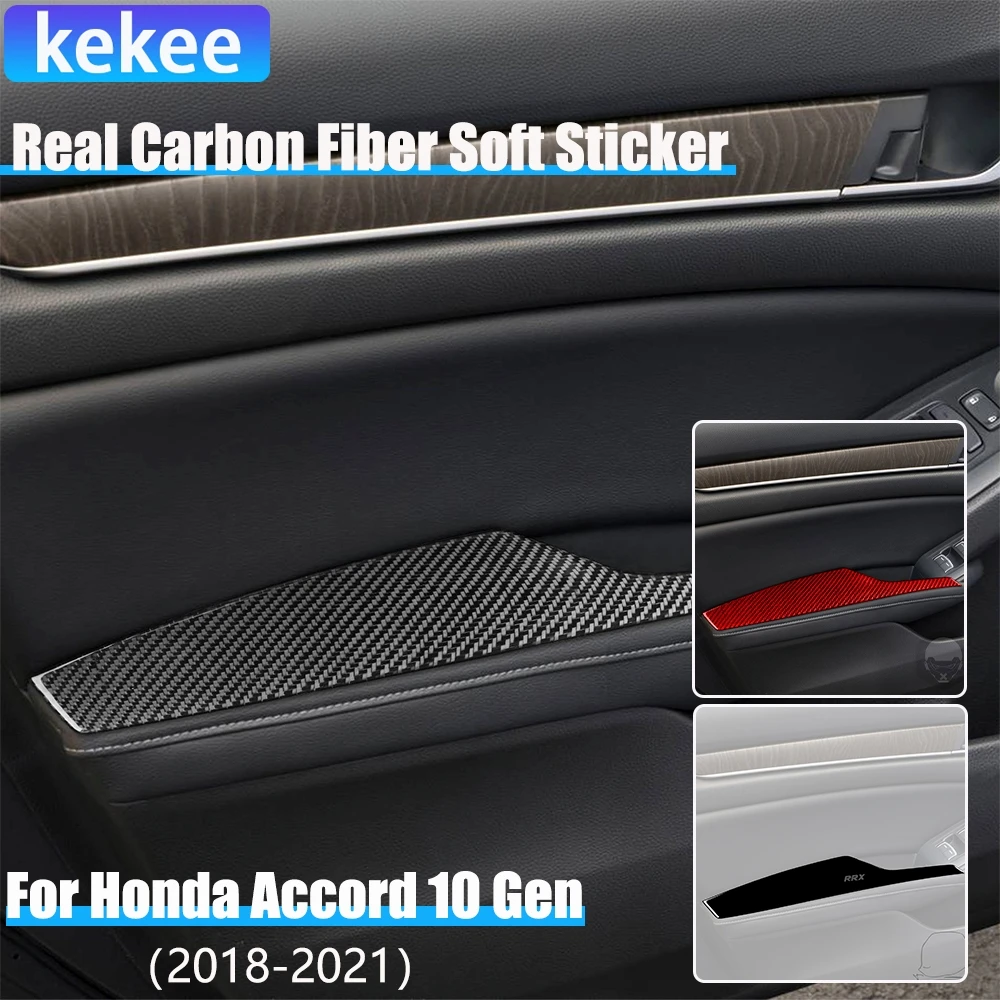 

Real Carbon Fiber Car Accessories Door Armrest Panel Decorative Cover Soft Sticker For Honda Accord 10th Gen 2018 2019 2020 2021