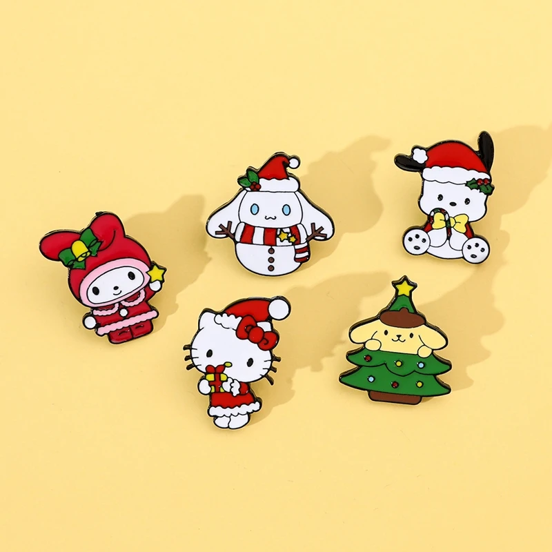 Hello Kitty brooch 7pcs Anime Cartoon Character Cute Enamel Pin Backpack Clothing Metal Badge Brooch Christmas for Friend Gift