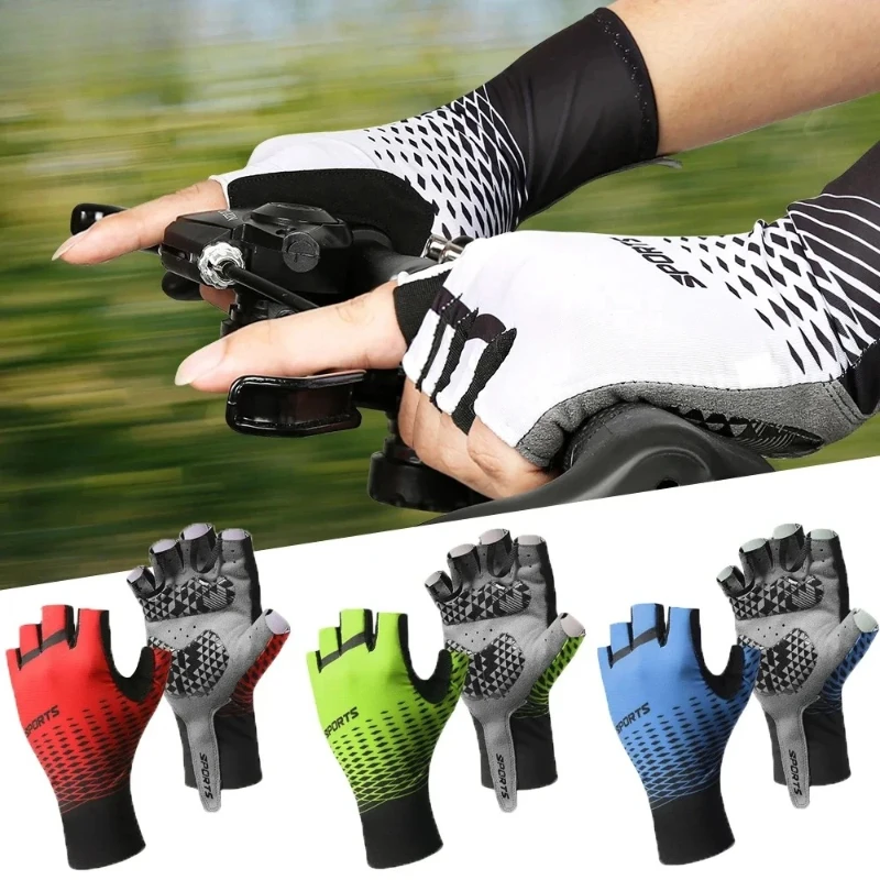 قفازات ركوب الدراجات الرياضية الخارجية للرجال والنساء، مضادة للانزلاق للحماية من الشمس، قابلة للتنفس، قفازات صيد نصف إصبع للدراجة