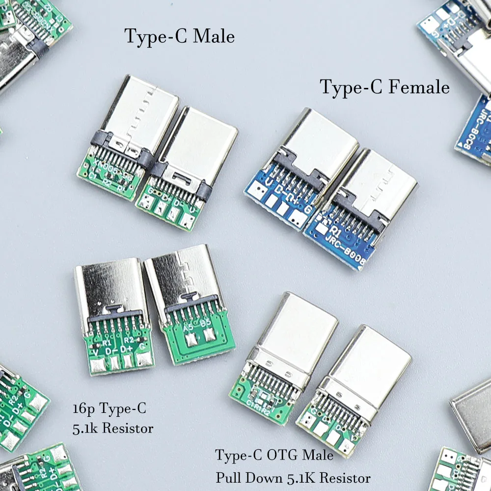 YARU Type-C 16P Female Socket 6-core Dual 5.1K Resistor Type-C OTG Male 5.1K Resistor TYPE-C Male Female USB 3.1 With PCB Board