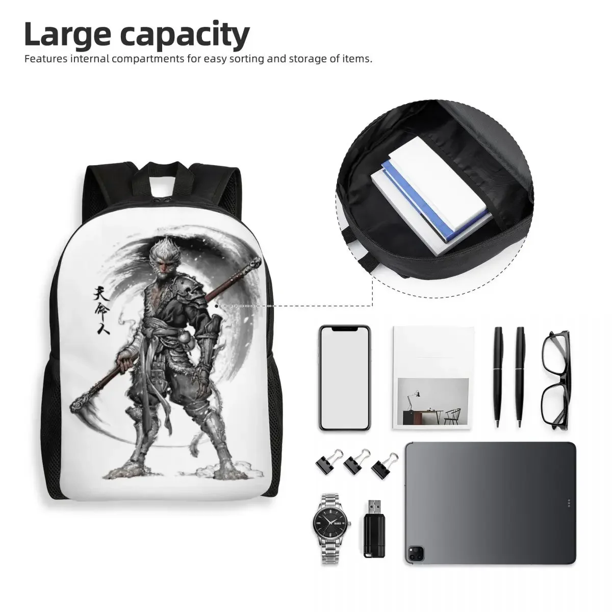 مخصص القرد الملك Wukong أسطورة الفولكلور حقائب الظهر للنساء الرجال مقاوم للماء كلية مدرسة لعبة فيديو عاشق حقيبة طباعة حقائب الكتب #5