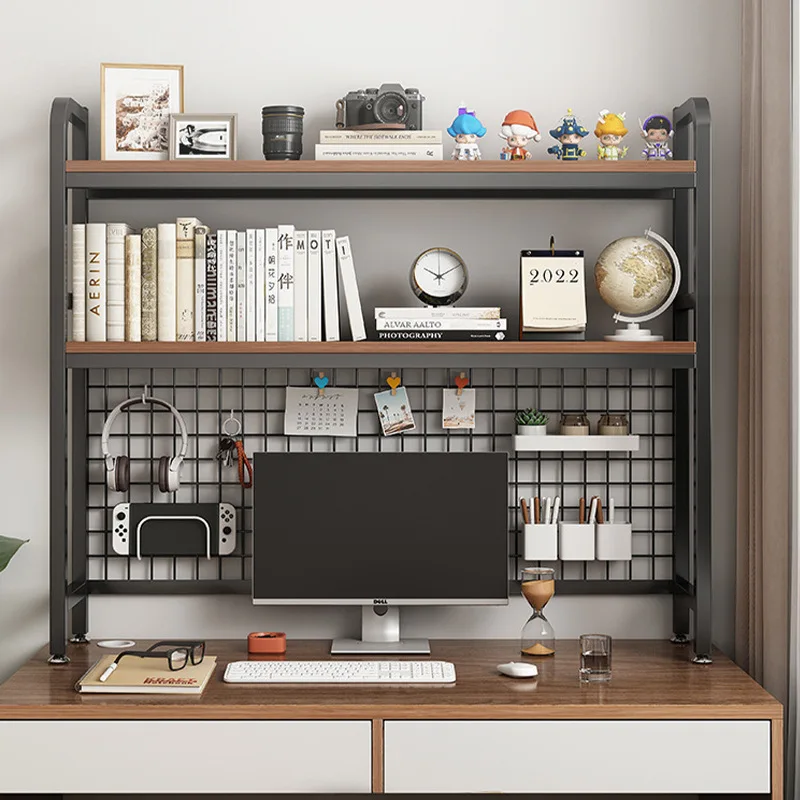 Desktop with grid Bookshelf Storage rack Student dormitory computer desk Hole board Multi-layer wrought iron desktop shelf
