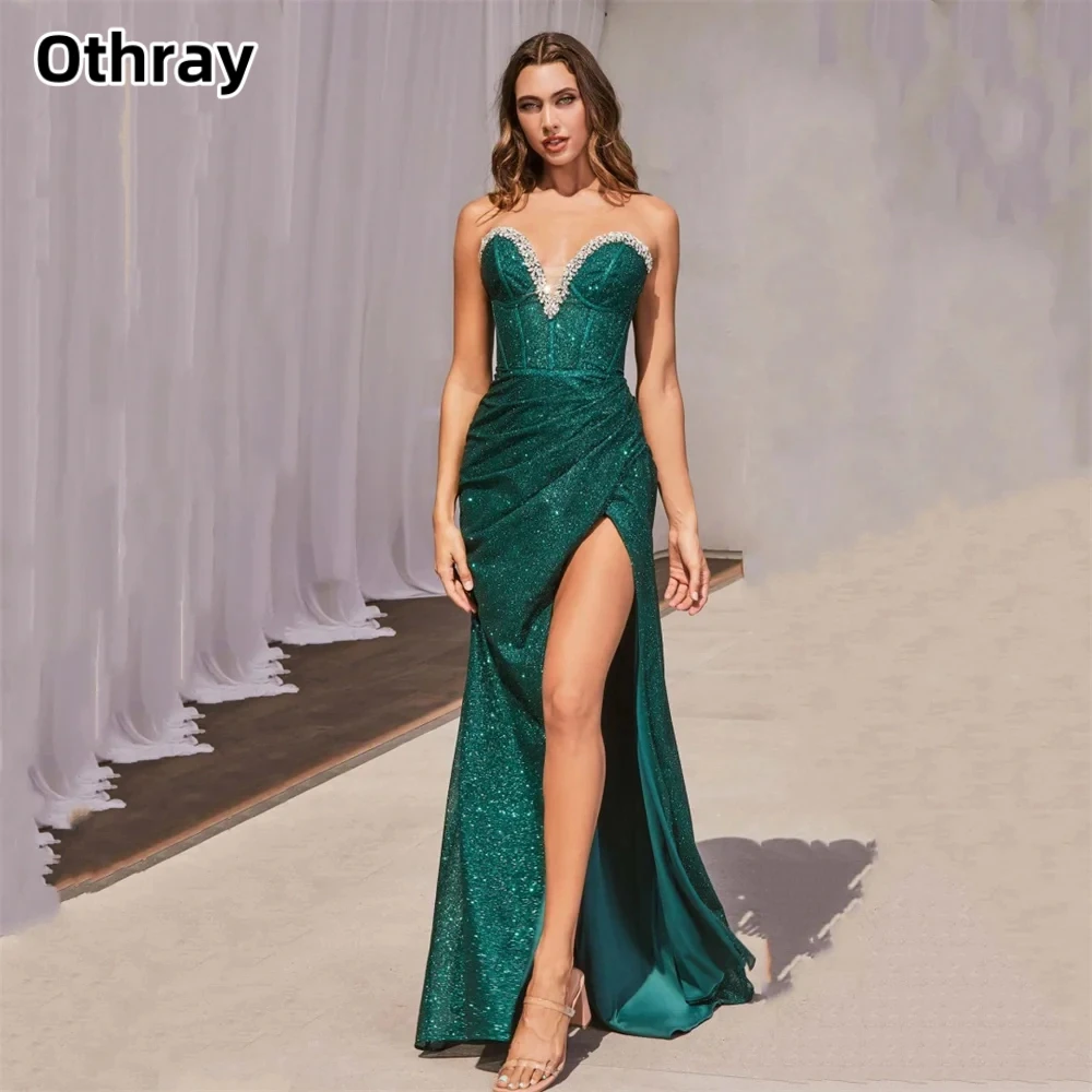 

Othray Beaded Sweetheart Sequined Split robes de soirée Mermaid Floor Length Prom Dresses Elegant Sleeveless Formal Party Dress