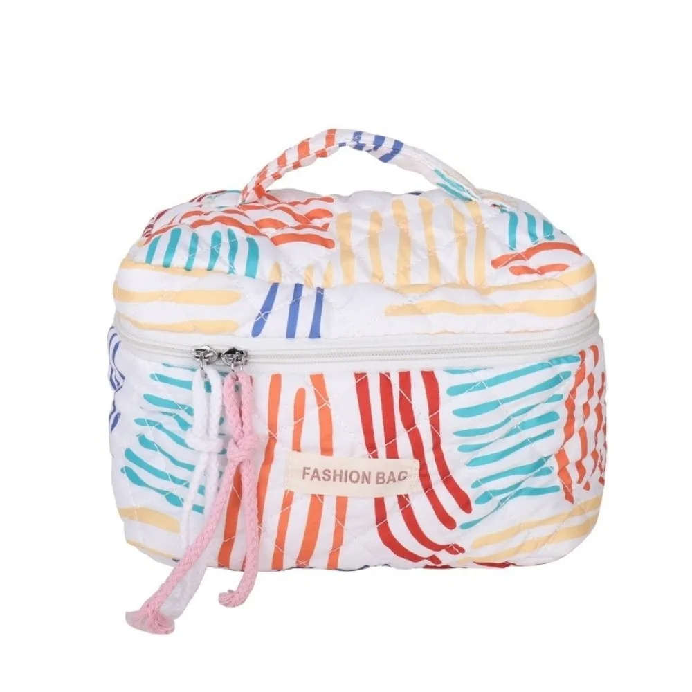 

Bow Flower Quilted Makeup Bag​​ Large Capacity Cotton ​​Cosmetic Organizer Bag​​ Zipper Closure​​ Handheld Cosmetic Case​​