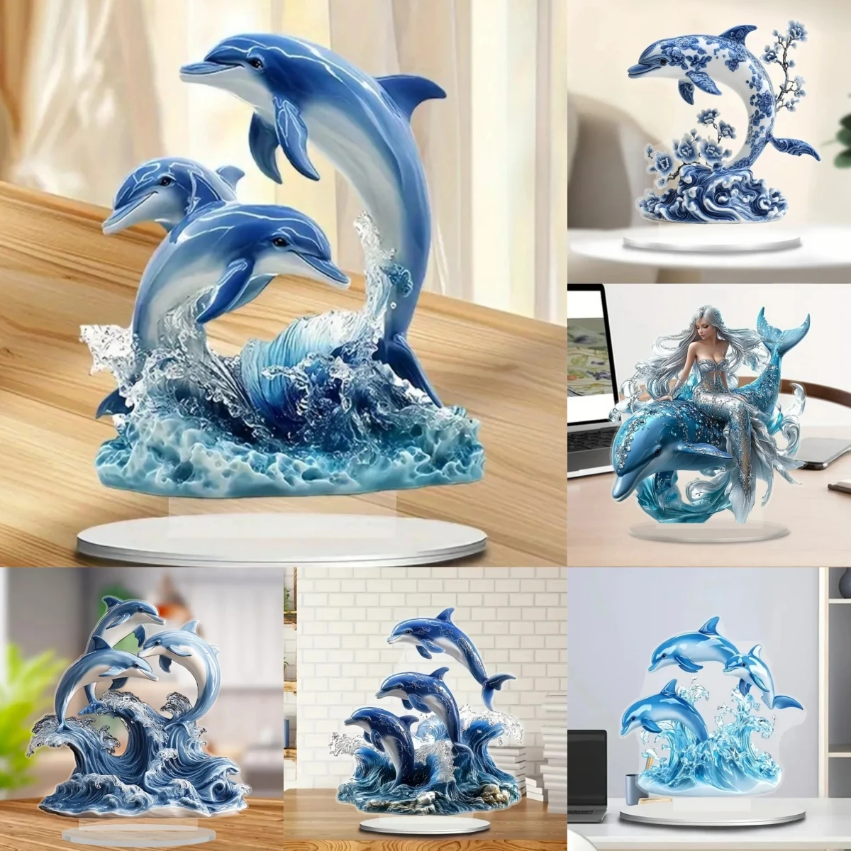 Blue Dolphin Marine Organism 2D Flat Acrylic Tabletop Decor ,Home