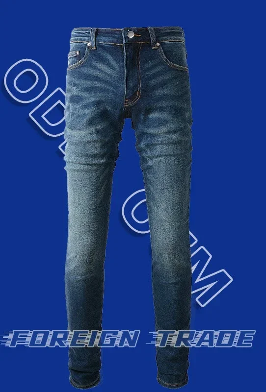 Denim Pencil Pants Men Washed Straight Jeans Mid Waist 2024 Casual Basics Ankle Length Trousers Vintage Skinny Folds Denims