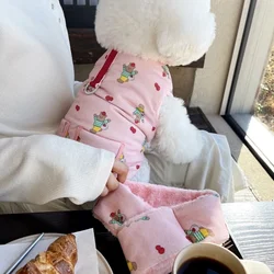 Cute Bear Pet Cotton Coat Leashable Dog Clothes Teddy Thickened Vest Excluding Scarf  Cartoon Snapback Shirt Warm Puppy Clothes