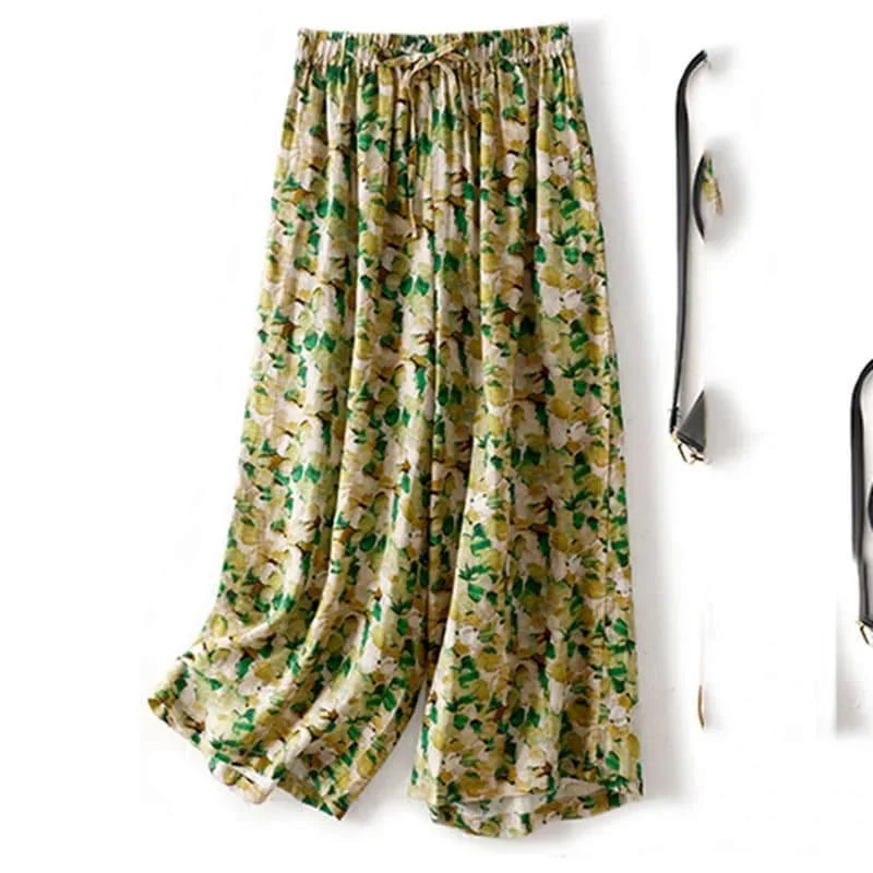 

Pop Floral Straight Pants For Women Loose Casual Vintage Summer Literary Korean Style Elastic Waist Flowing Trousers Wide Leg Pa