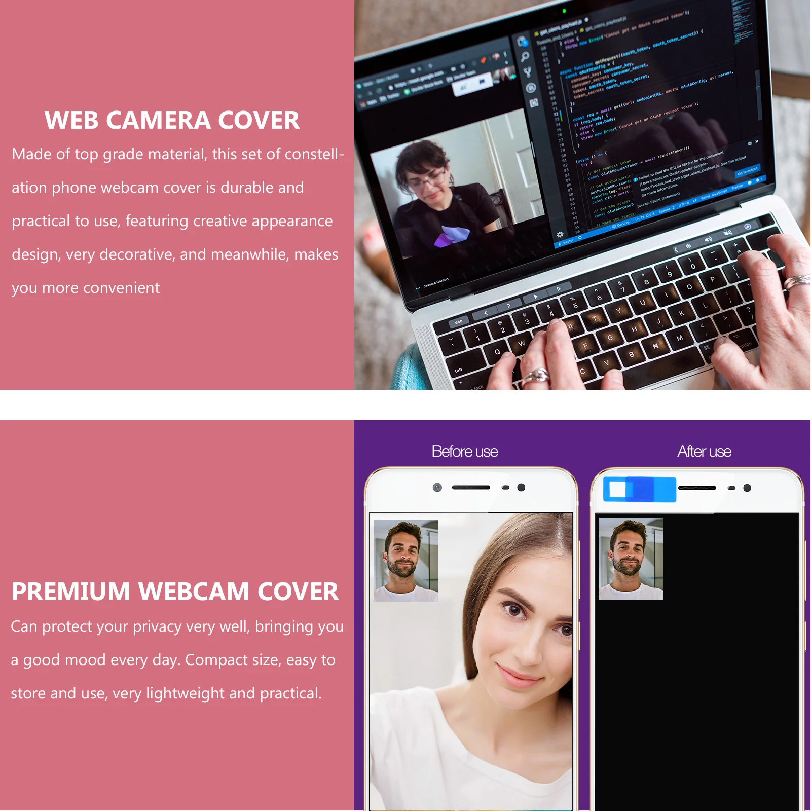 

20Pcs T10 Square Webcam Covers Premium Material Privacy Protection Patches for Laptop Camera Slide Blocker Black White Pink Blue