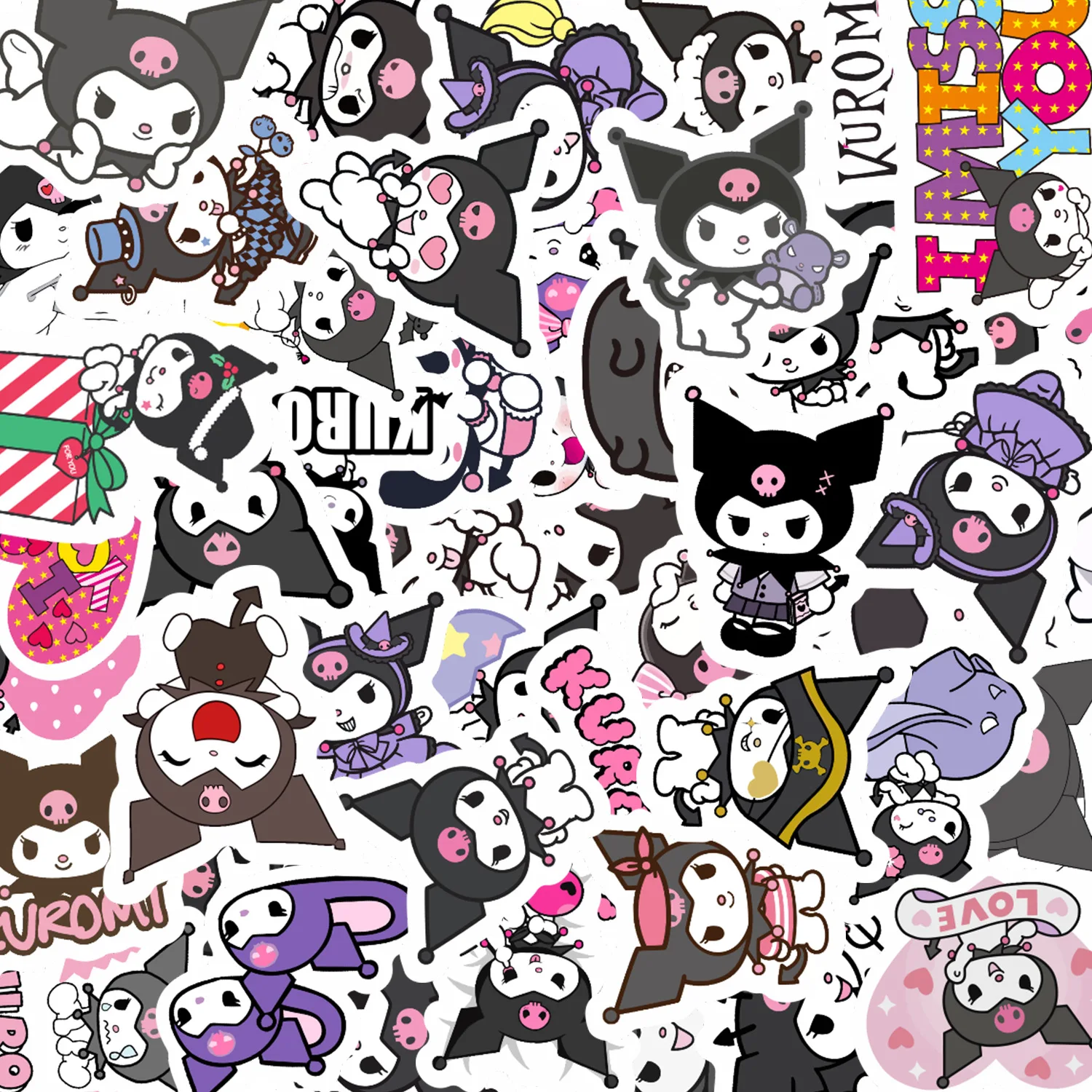 50pcs 어린이 스티커 만화 Kuromi 귀여운 데칼 장난감 소녀 노트북 Kawaii 미적 애니메이션 장식 어린이 스티커