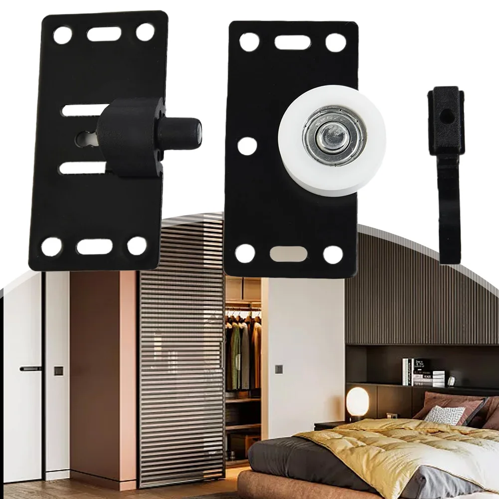 Black Sliding Door Runners for Wardrobe For Cupboard Featuring Nylon Pulley Cold Rolled Steel Construction and Silent Operation
