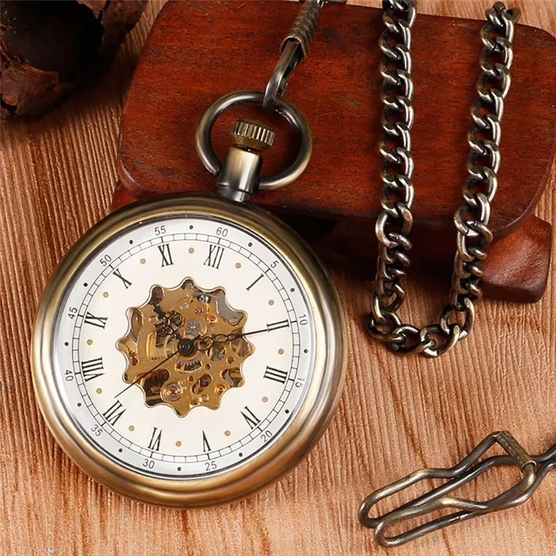 Steampunk Men Women Mechanical Hand Winding Pocket Watch Manual Wind Up Watches Roman Number Fob Chain Relogio De Bolso