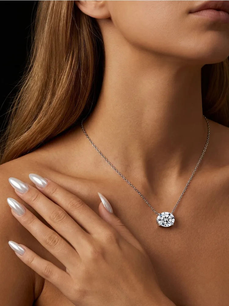 925 Sterling Silber ovale Form, minimalistische Mode-Zirkon-Halskette für Frauen, Verlobung, Hochzeit, Party, hochwertiger edler Schmuck – Detail 10