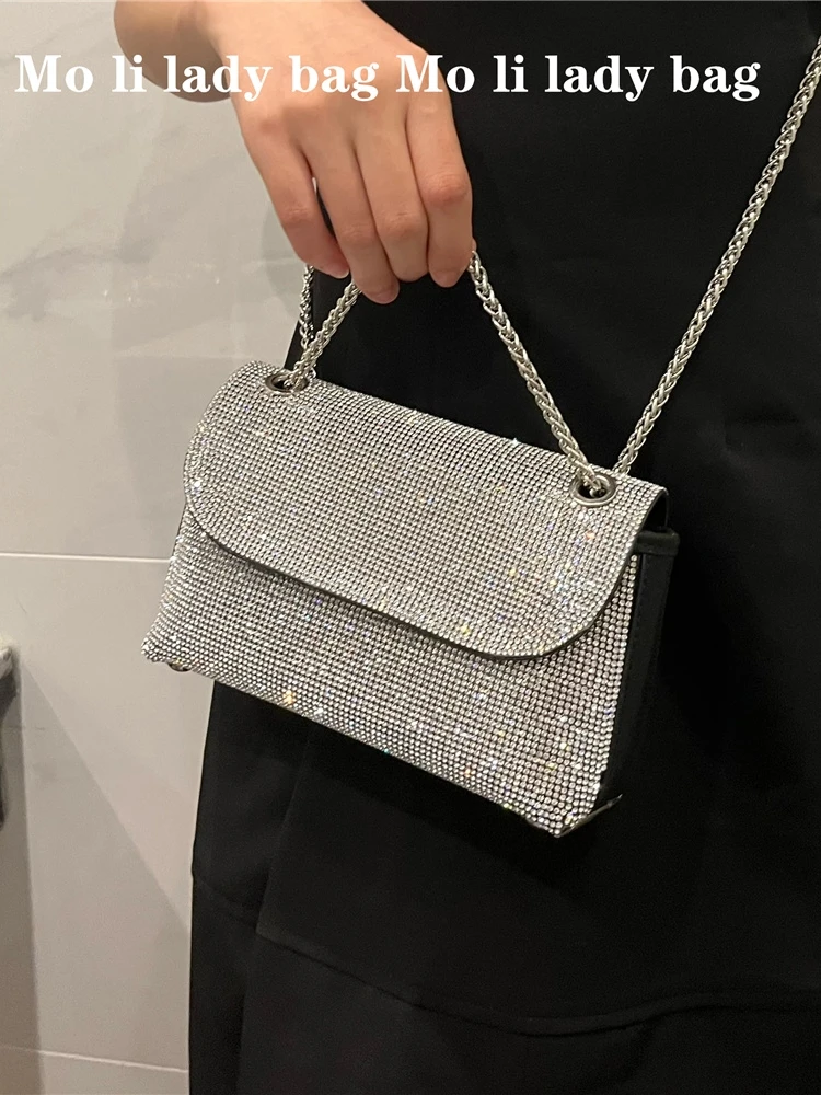 

Женская сумка через плечо Shiny Diamond, новинка 2023 года, высококачественная роскошная сумка через плечо с цепочкой и бриллиантами, стильная летняя сумка-конверт для вечеринок