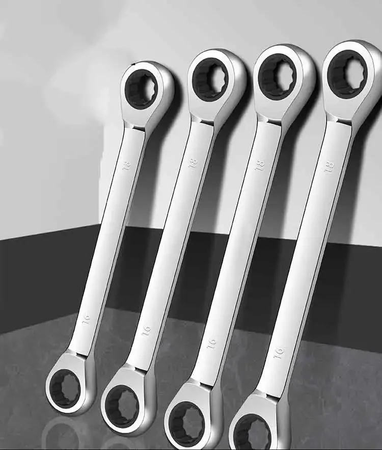 Double Head Ratchet Wrench Two-way Forward and Reverse Adjustable Quick Wrench Set Semi-automatic 12 Angle Plum 1 Piece