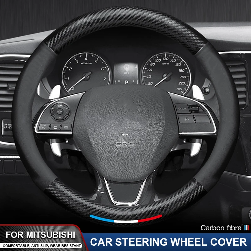 

Car Carbon Fiber Leather Steering Wheel Cover For Mitsubishi Outlander Pajero Asx Colt Lancer EX Evolution L200 Triton RALLIART
