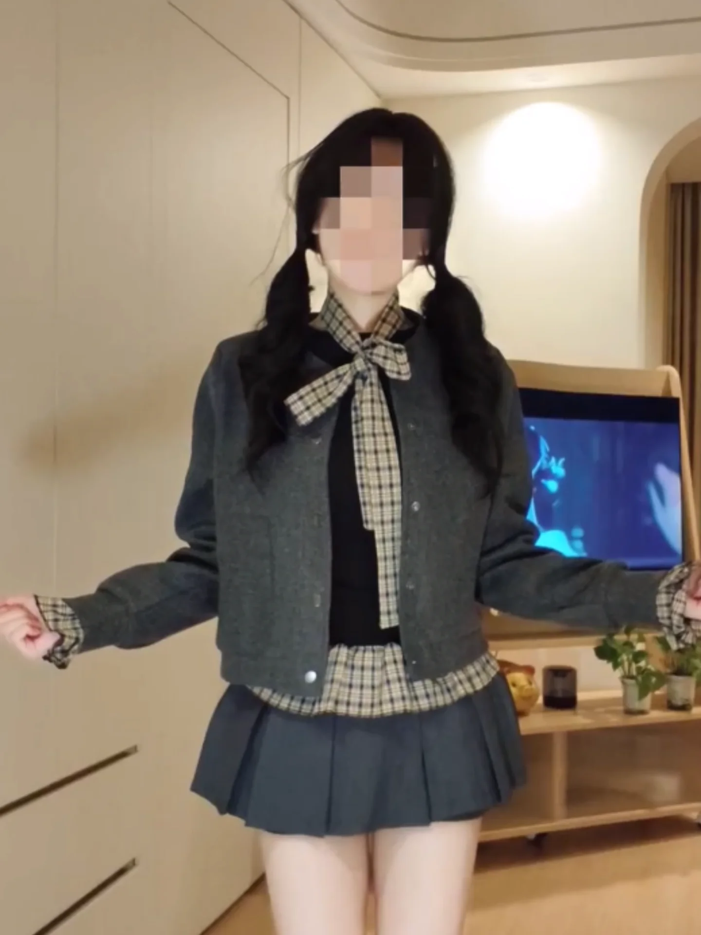 

Unique ort Coat Skirt Set Women's Autumn Winter Korean Sle College Faion Polyester Fiber Breathable Regular Fit Tee P...