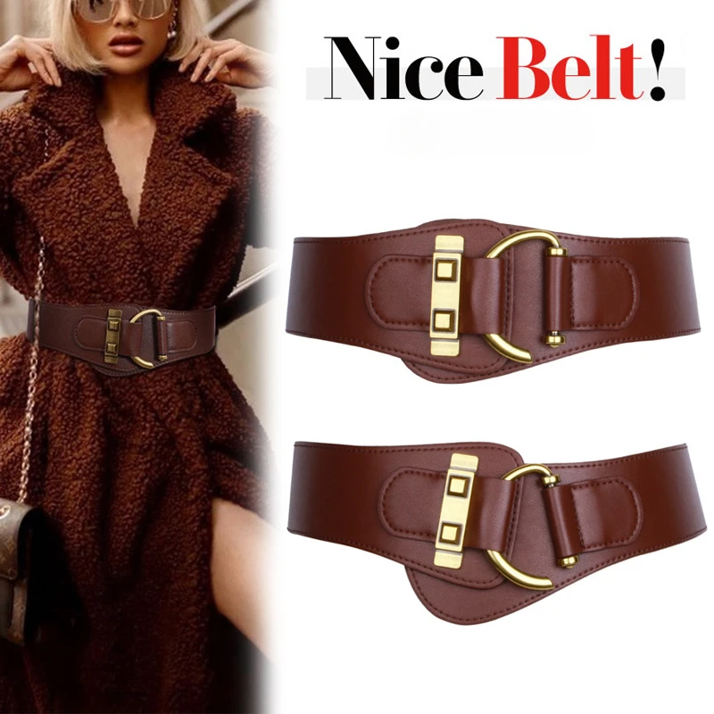 Vintage Golden Buckle Waist Belts Pure-Color Leather Clothes Belt for Women Girl Female Corset Belt for Women