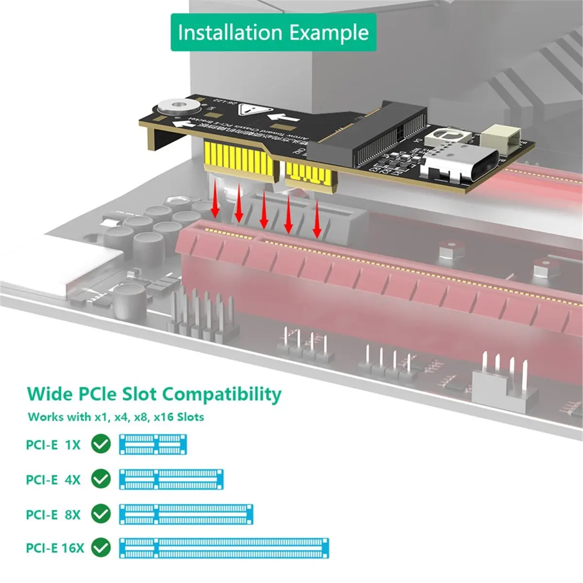 M.2 NGFF Key-E to PCI-E X1 Adapter Card with RGB Light, Convert M.2 E-Key WiFi Bluetooth Module to Desktop PCI-E Slot