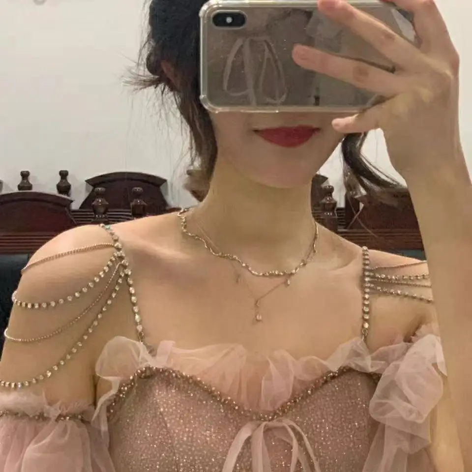 European and American multi-layer shoulder chain, rhinestone, simple chain, high-end banquet dress, party body chain