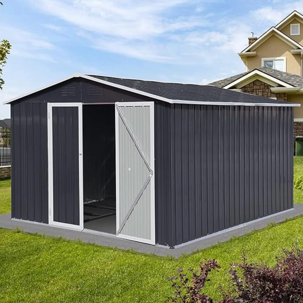 Imagem -04 - Metal Anti-corrosão Steel Storage Shed Sala de Armazenamento ao ar Livre Cinza Escuro Armazém Jardim Edifícios Home Supplies 10x8 ft