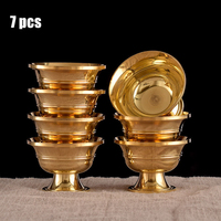 7pcs Brass Tantric Bowl Auspicious Luster Goblet Tibetan Bowl 5.7cm Holy Water Cup Buddhist Home's Gift Desktop Decorative