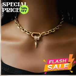 Freeshippings Item Non Tarnish Jewelry Stainless Steel 18K Gold Plated Oval Link Spring Clasp Full Zircon Charms Choker Necklace