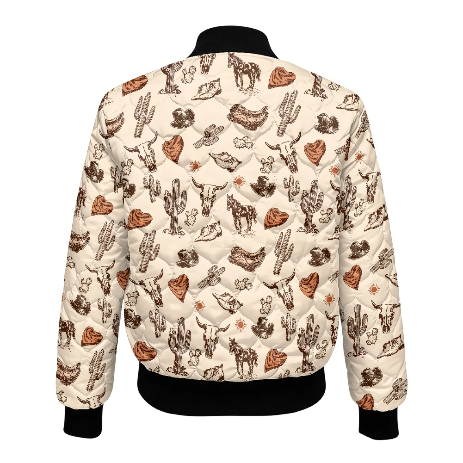 PENSTROLL Western Desert Ladies Quilted Padded Bomber Jacket for Fall Winter Fashion Quilted Winter Coat for Work