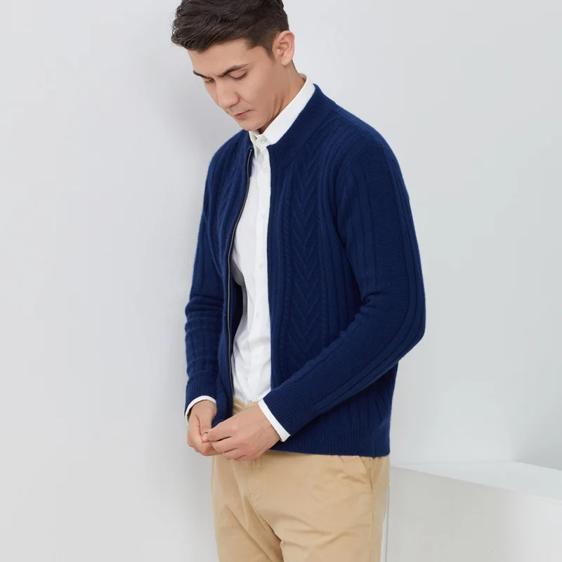 두꺼운 남성 캐시미어 스웨터 100% 순수 캐시미어 가디건 아빠 스웨터