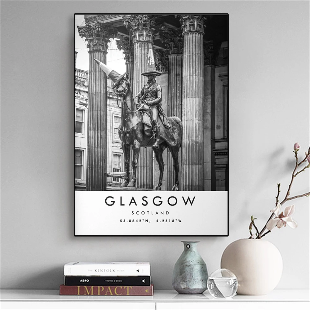 Glasgow Travel Print Poster Unique Wall Art DecoR Black and White Coordinates Home Decor Canvas Painting Office Wall Art Prints