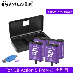 2250mAh Battery For DJI Osmo 360 Action 5 Pro Action 6 Action 4/3 Digital Camera Battery With LCD Display Fast Type C Charger