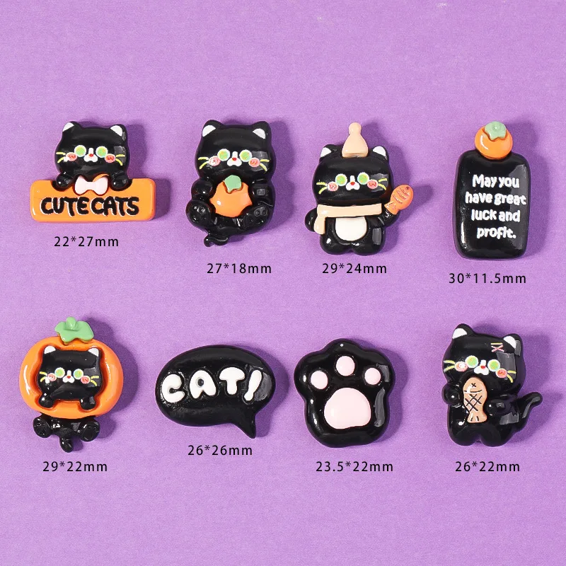 10pcs Creative cartoon black cat glossy resin pendant Handmade jewelry accessories making for keychains phone cases decorations