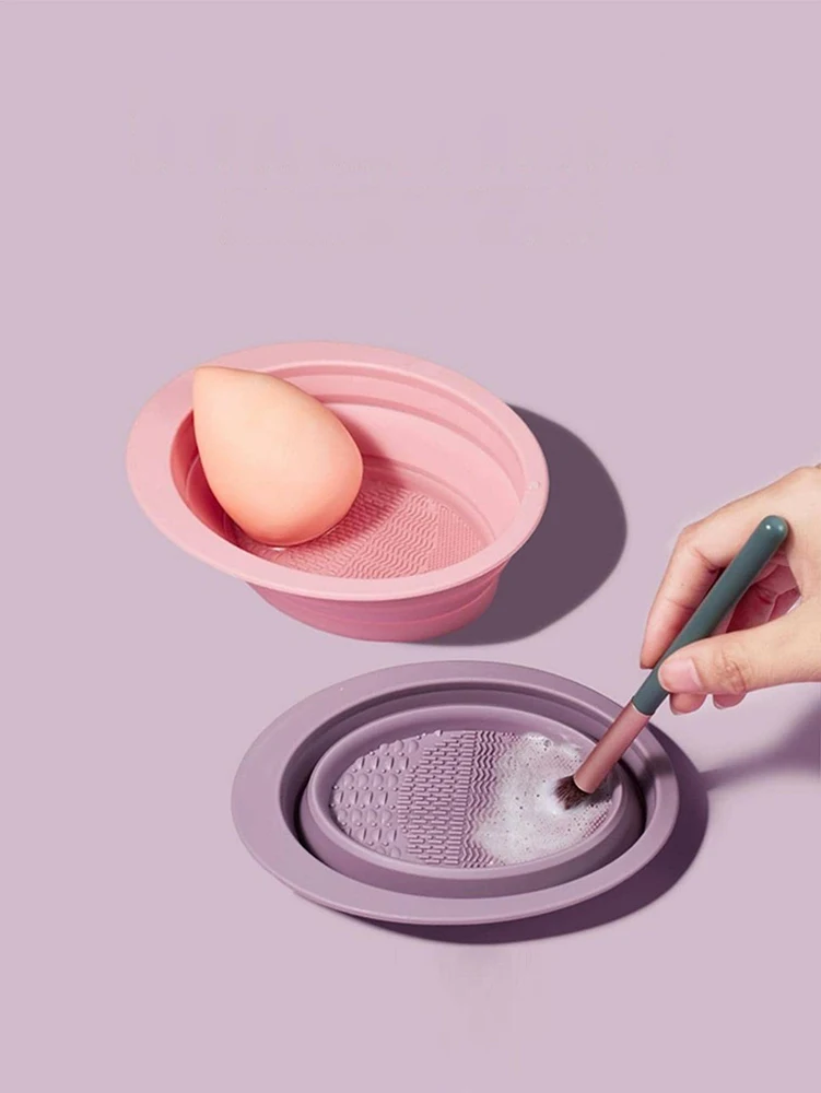 Foldable Makeup Brush Cleaning Bowl Makeup Brush Powder Puff Cleaning Liquid Makeup Brush Makeup Sponge Drying Net