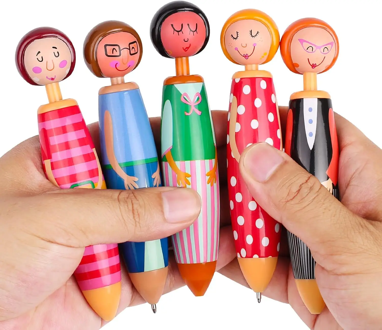 

5 Pcs Japanese Novelty Doll Designed Ballpoint Pens, Cute Cartoon Gel Pens 0.5mm Blue Ink for Business Home or Office Supplies.
